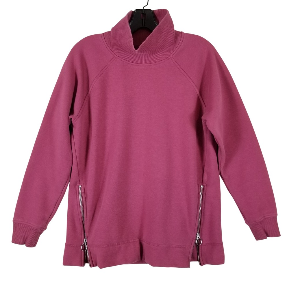 Athleta Coaster Luxe‎ Sweatshirt Womens Small Magenta Pink Funnel Neck Side Zip